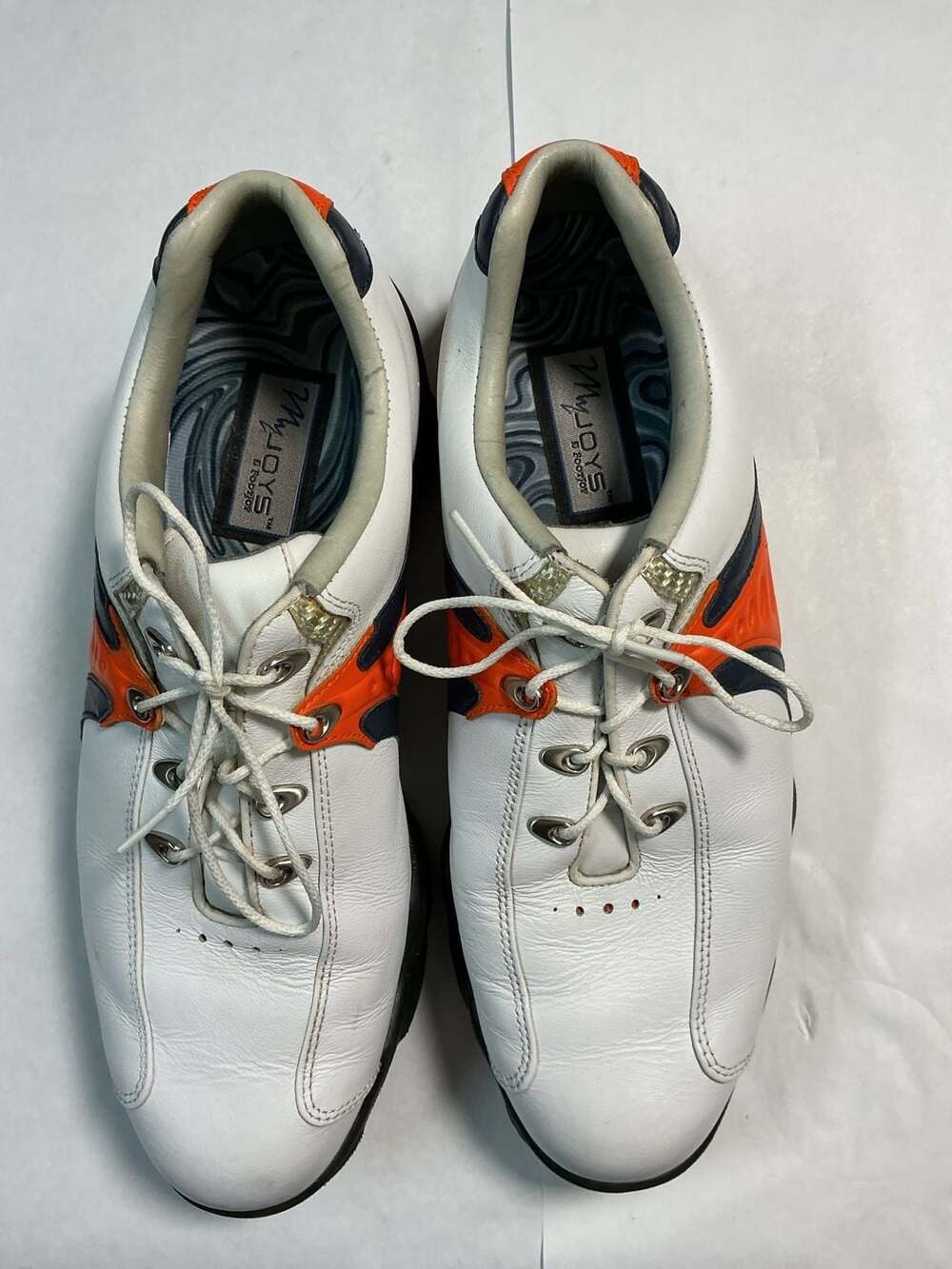 FootJoy DryJoys Men's Custom White Orange Blue Leather Golf Shoes Denver Broncos